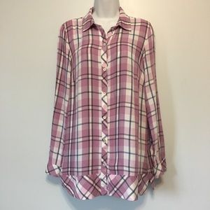 J. Jill Pink Purple Plaid Tunic Shirt Sz Medium